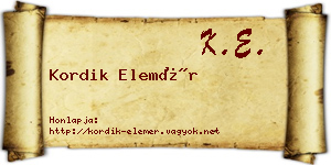 Kordik Elemér névjegykártya